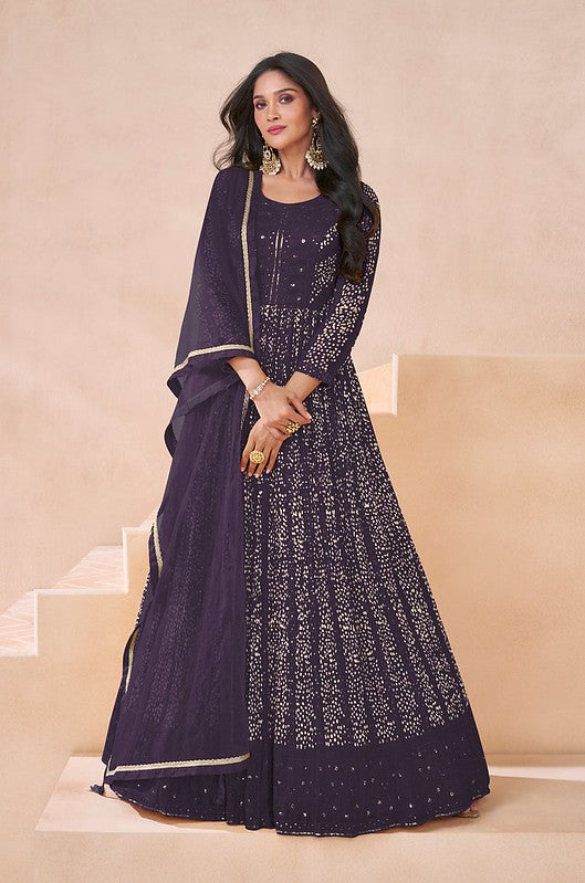 Embroidered Georgette Anarkali Dark Purple