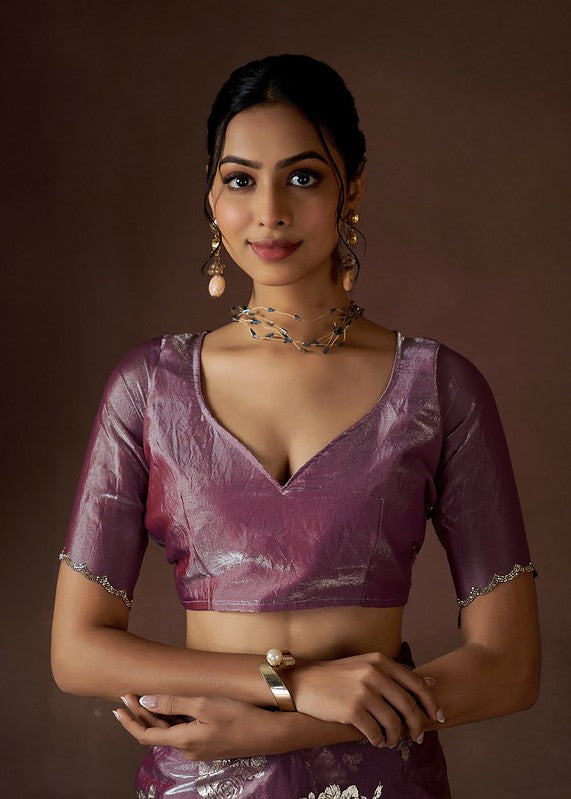 Designer Party Wear Satin Silk Saree Mauve