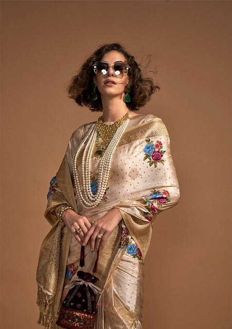 Ethereal Satin Saree Cream