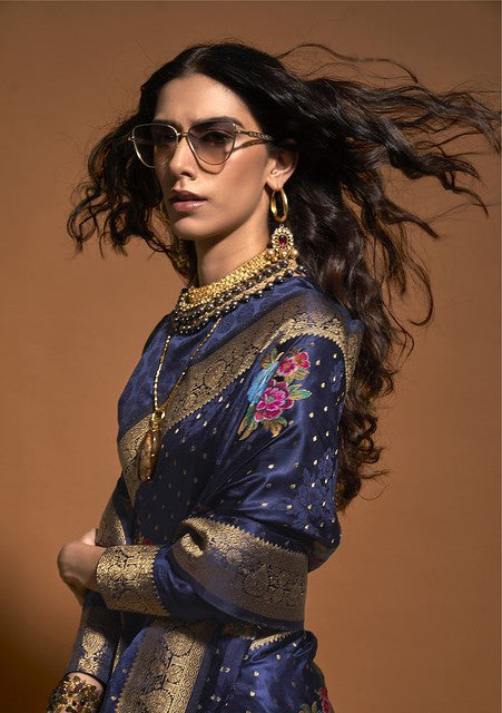Ethereal Satin Saree Navy Blue