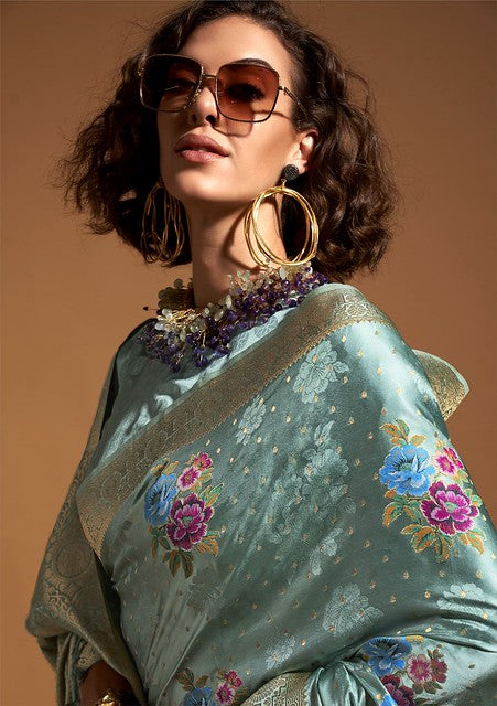 Ethereal Satin Saree Light Blue