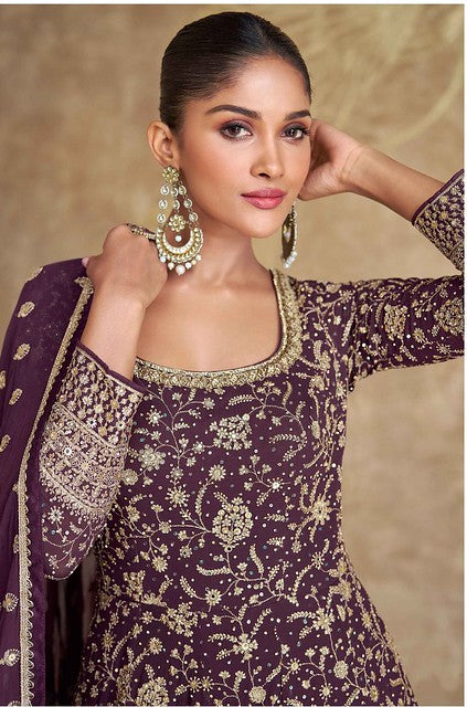 Georgette Royale Anarkali Suit Dark Purple