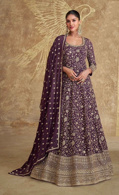 Georgette Royale Anarkali Suit Dark Purple