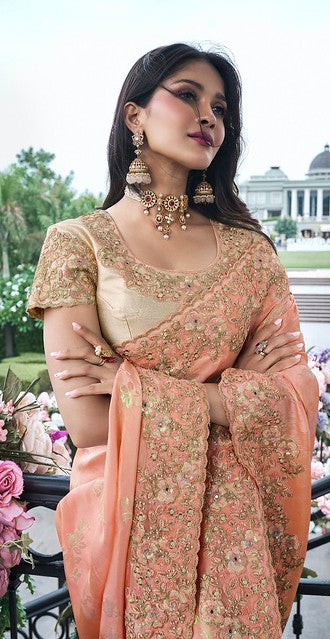 Golden Aura Silk Saree Peach