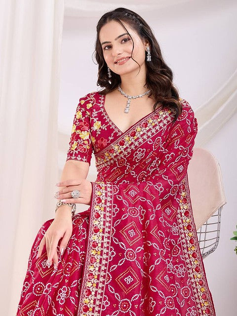 Royal Vichitra Bandhani Saree Rani Pink