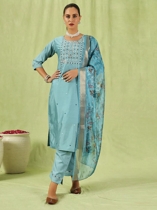 Royal Hues Silk Blend Suits Sky