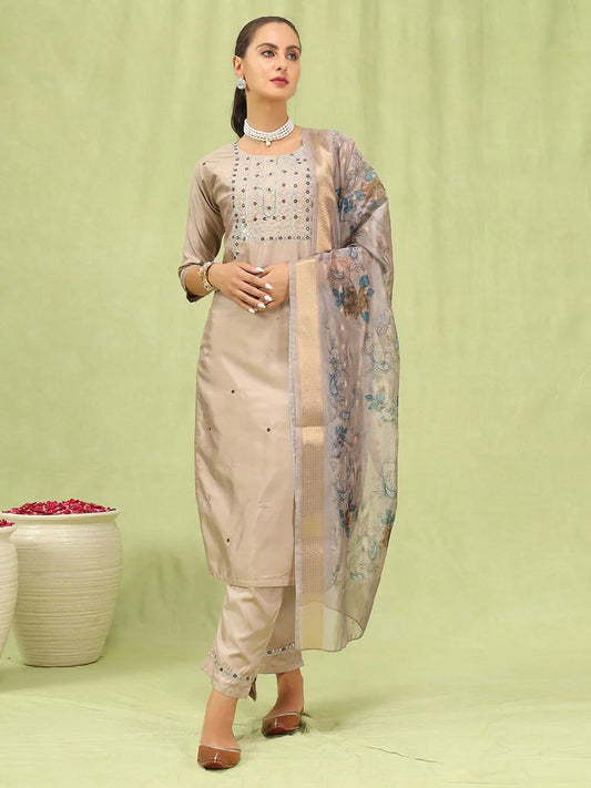 Royal Hues Silk Blend Suits Biege