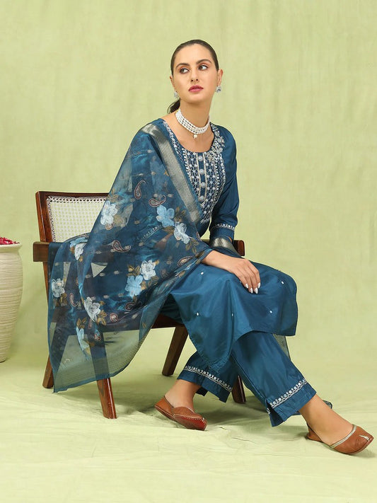 Royal Hues Silk Blend Suits Blue