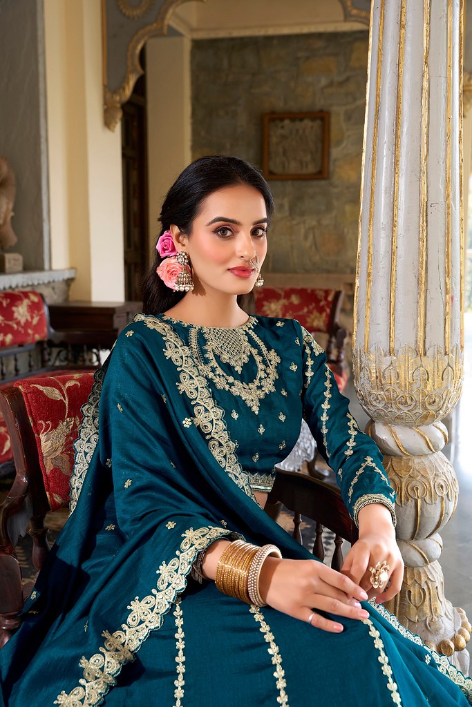 Satrangi Rivaaz Lehenga Choli Collection Teal