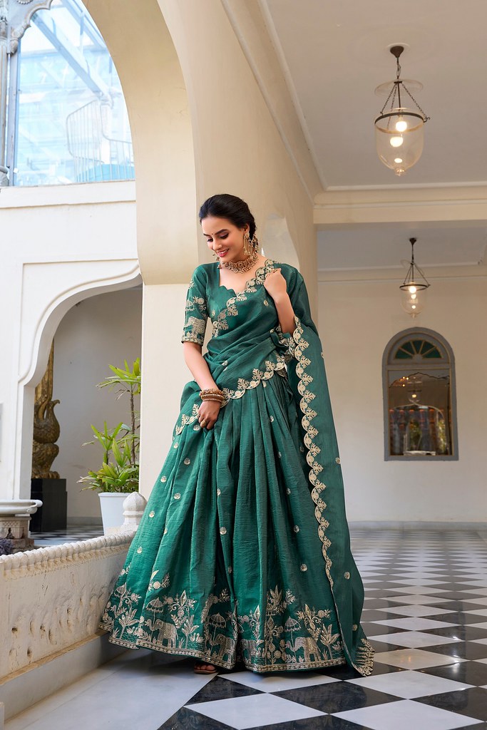 Gold Crush Lehenga Choli Collection Teal