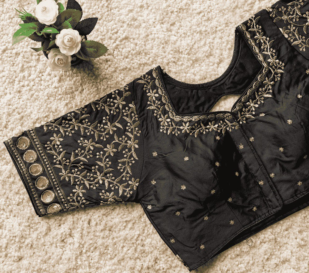 Bliss Vichitra Silk Blouse Line Black