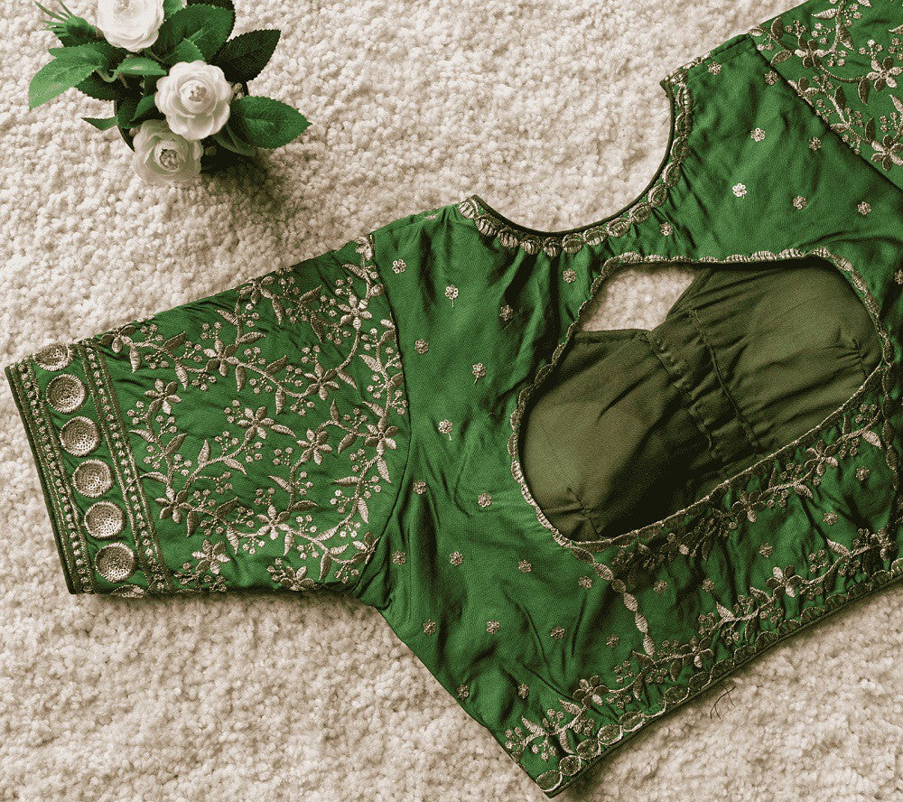 Bliss Vichitra Silk Blouse Line Green