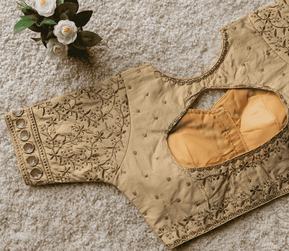 Bliss Vichitra Silk Blouse Line Gold