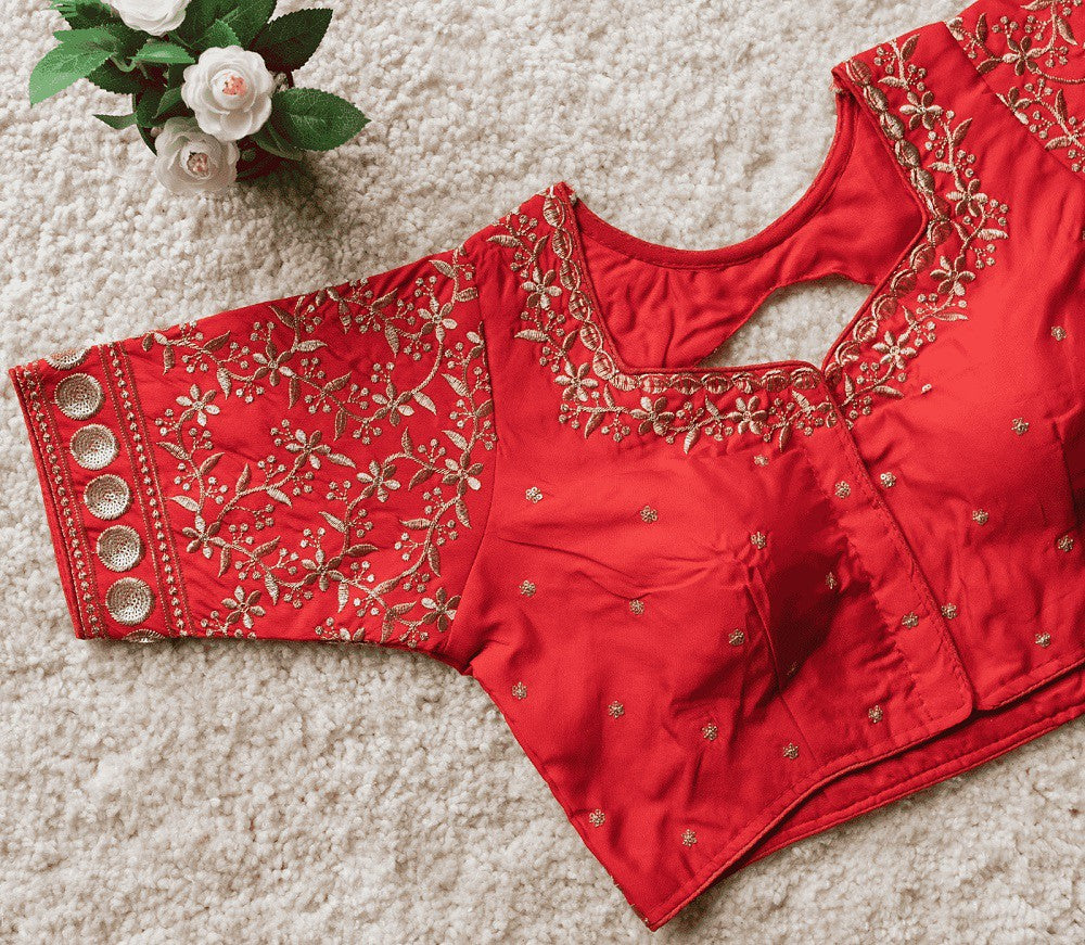 Bliss Vichitra Silk Blouse Line Red