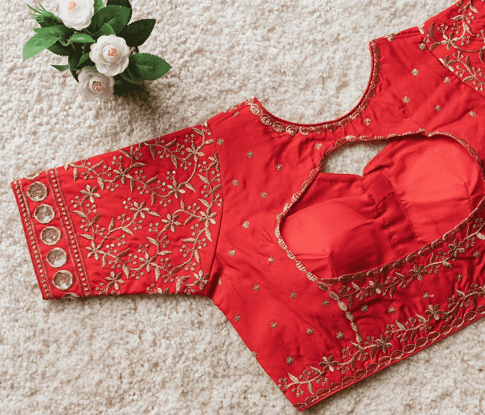 Bliss Vichitra Silk Blouse Line Red