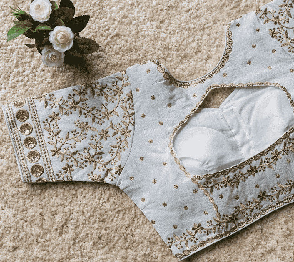 Bliss Vichitra Silk Blouse Line White