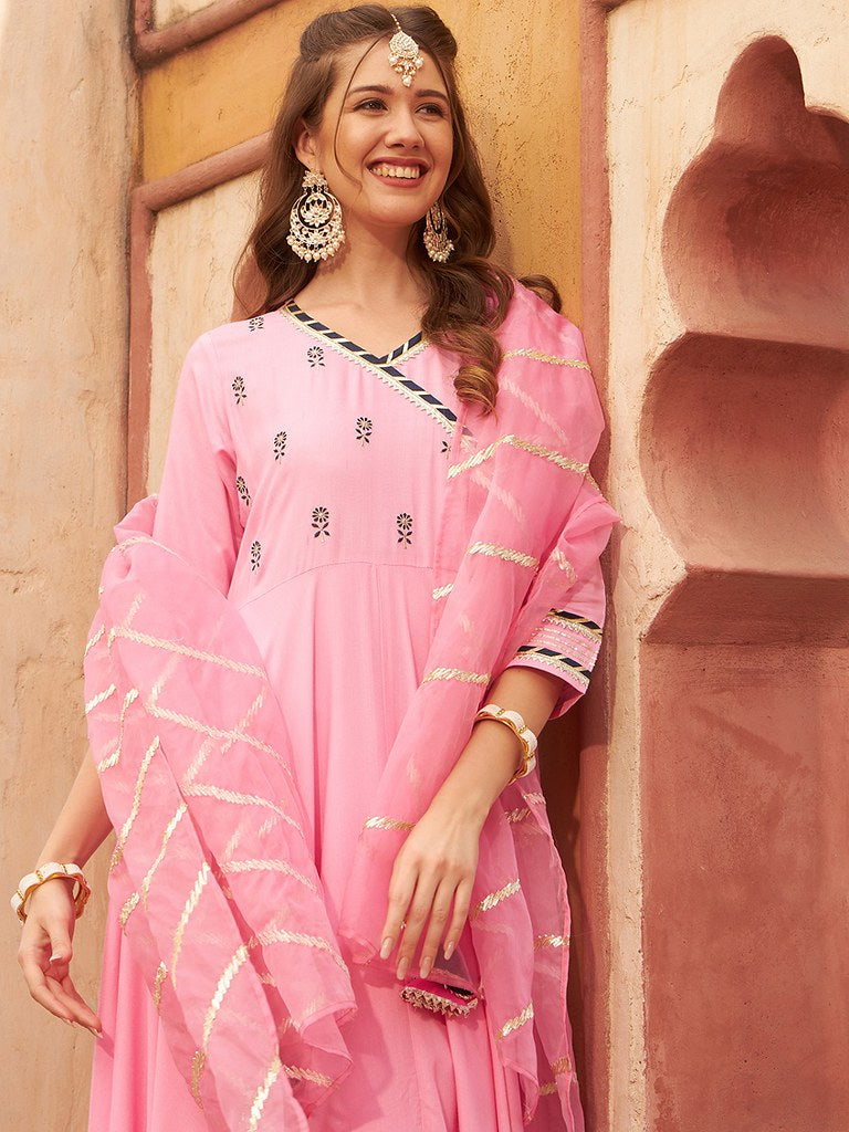 Rayon Charm Anarkali Suit Pink