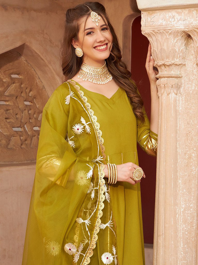 Rayon Charm Anarkali Suit Mehendi Green