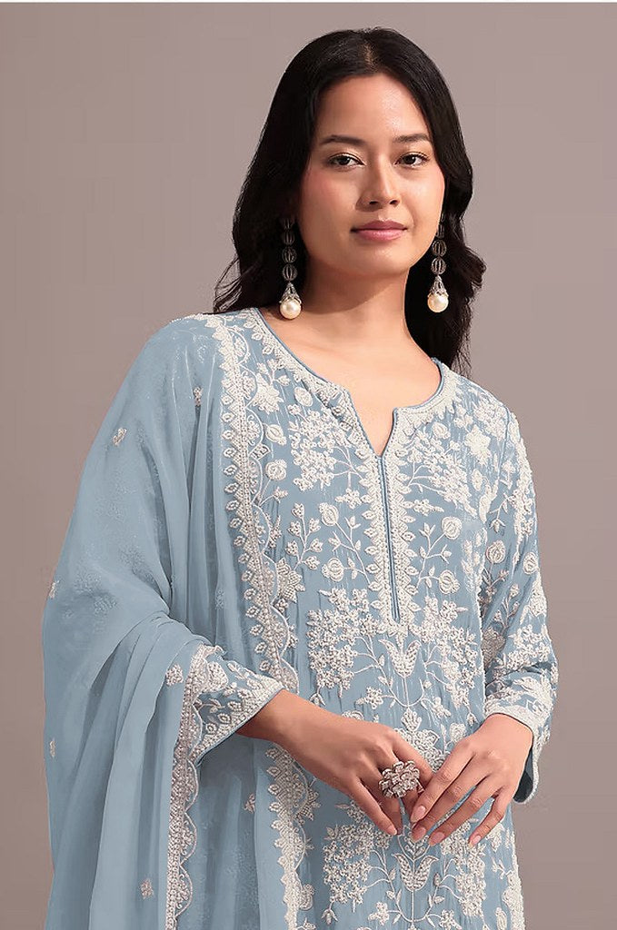 Enchanted Luxe Sharara Suits Collection Sky Blue