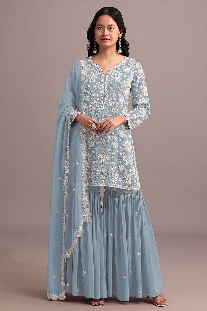 Enchanted Luxe Sharara Suits Collection Sky Blue