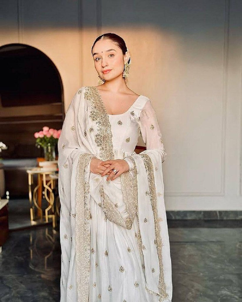 Charming Faux Anarkali Suit Off White