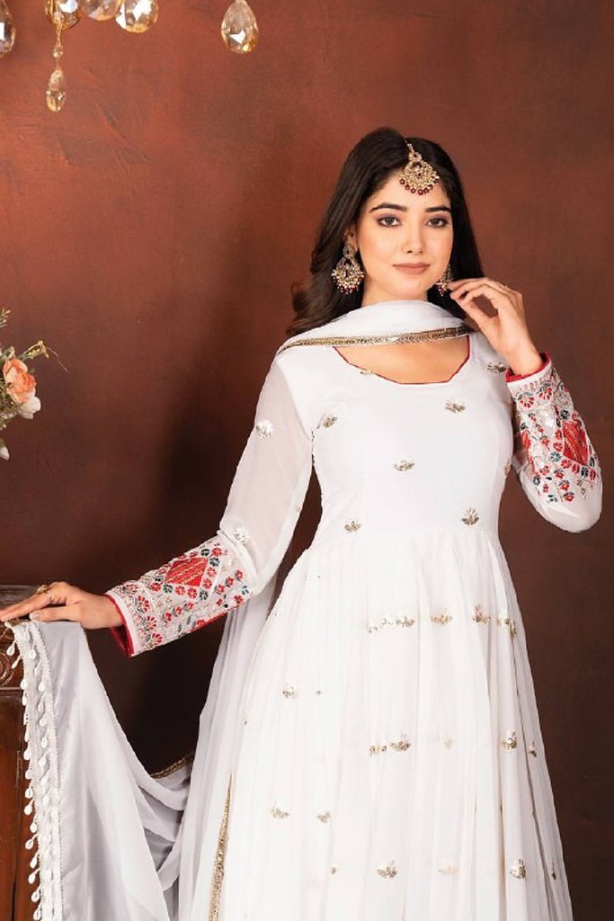 Charming Faux Anarkali Suit White