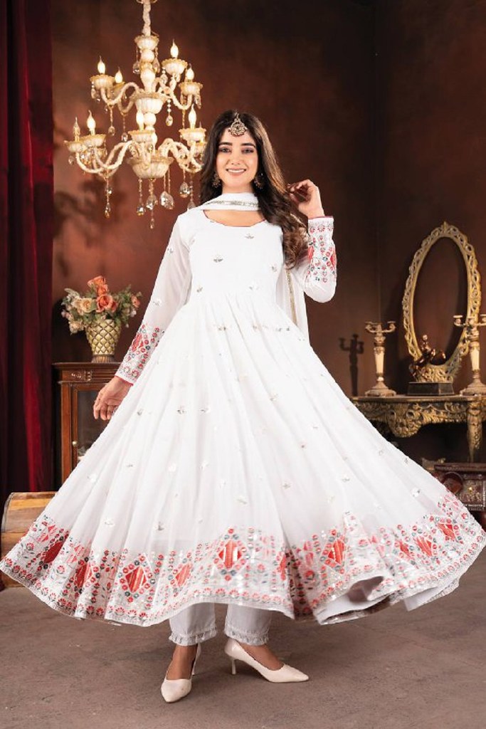 Charming Faux Anarkali Suit White