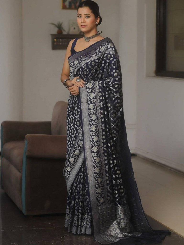 Noor Sagar Saree Collection Navy Blue