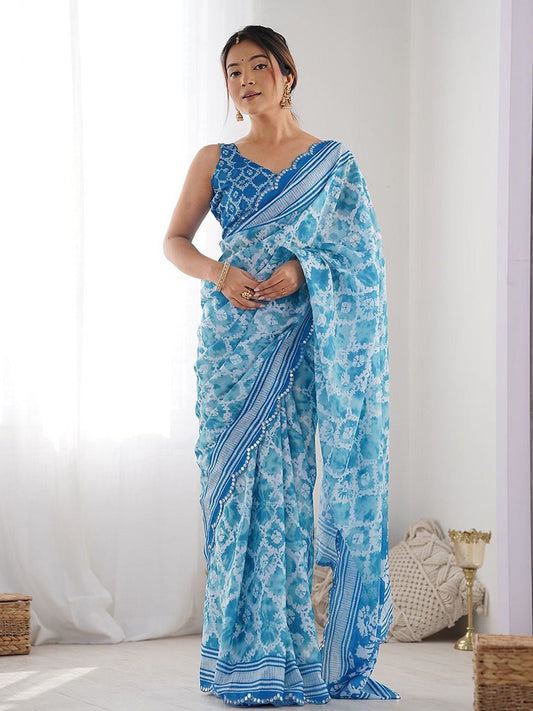 Aangan Prints Saree Collection Sky