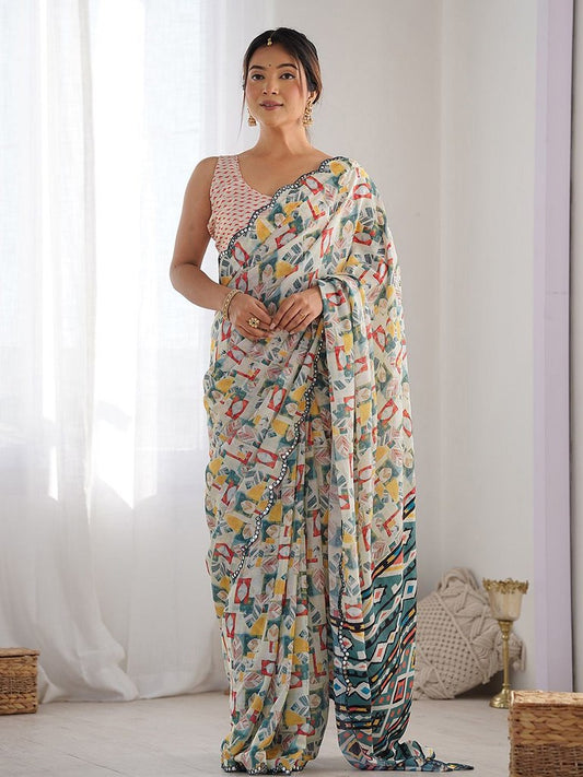 Aangan Prints Saree Collection White