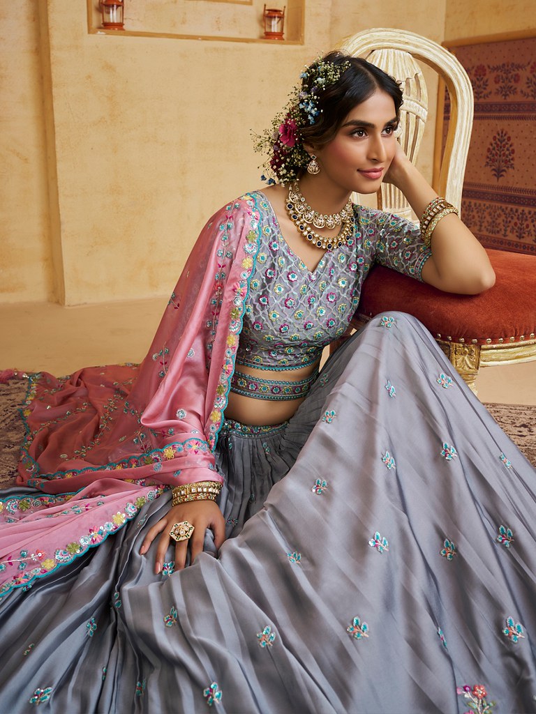 Saaz Collection Grey Lehenga Choli