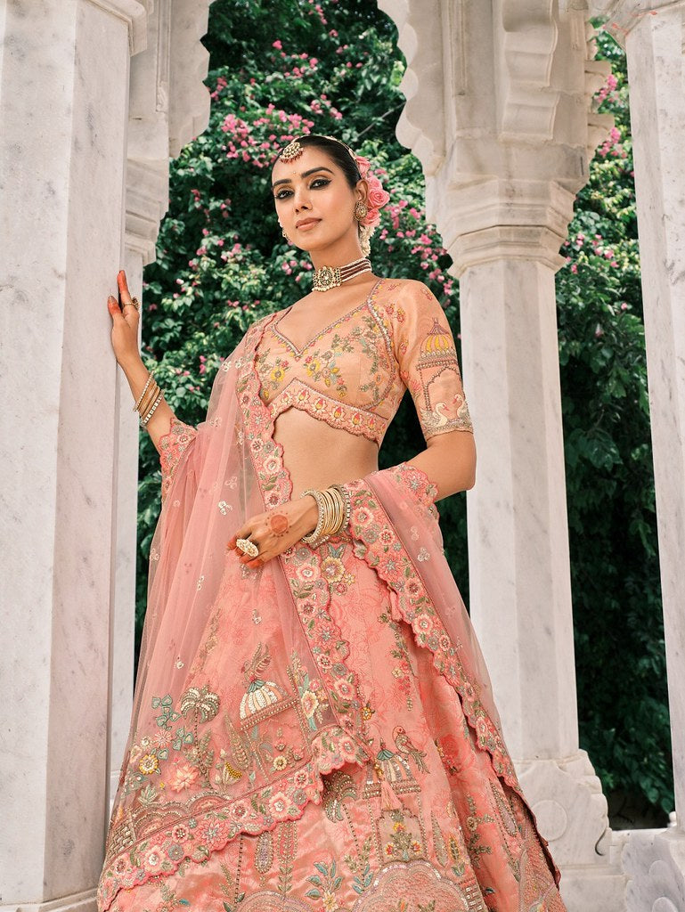 Rangtarang Silk Lehenga Collection Peach Pink