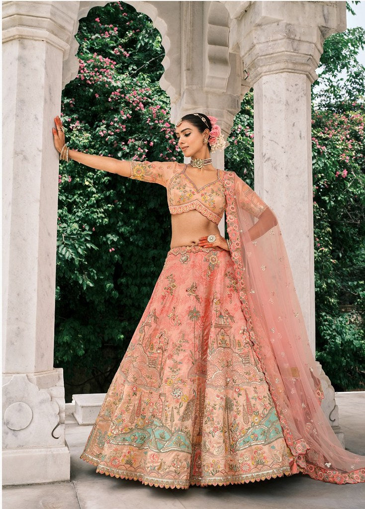 Rangtarang Silk Lehenga Collection Peach Pink
