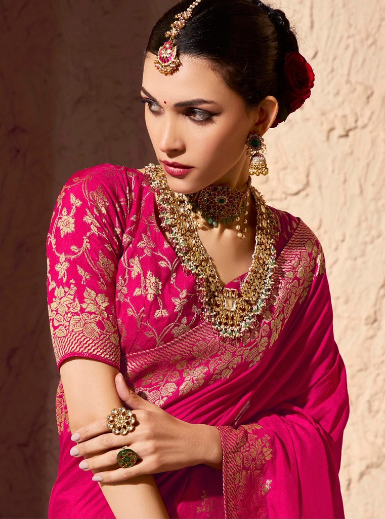 Tanishka Crepe Royale saree Rani Pink