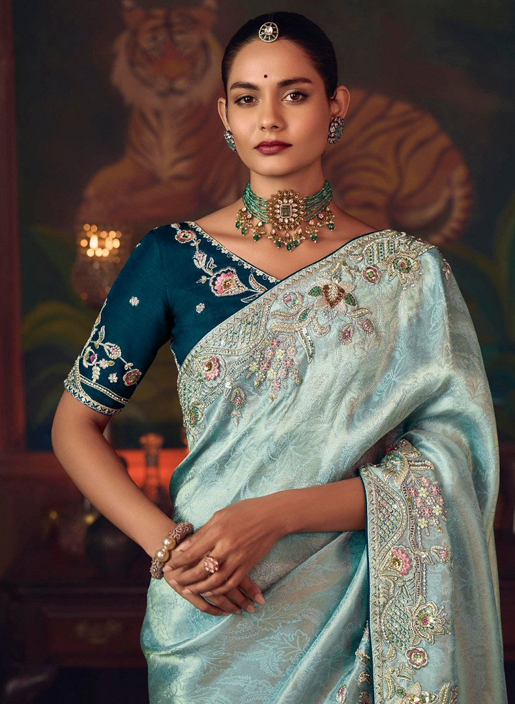 Suhasra Silk Saree Weaves Sky Blue