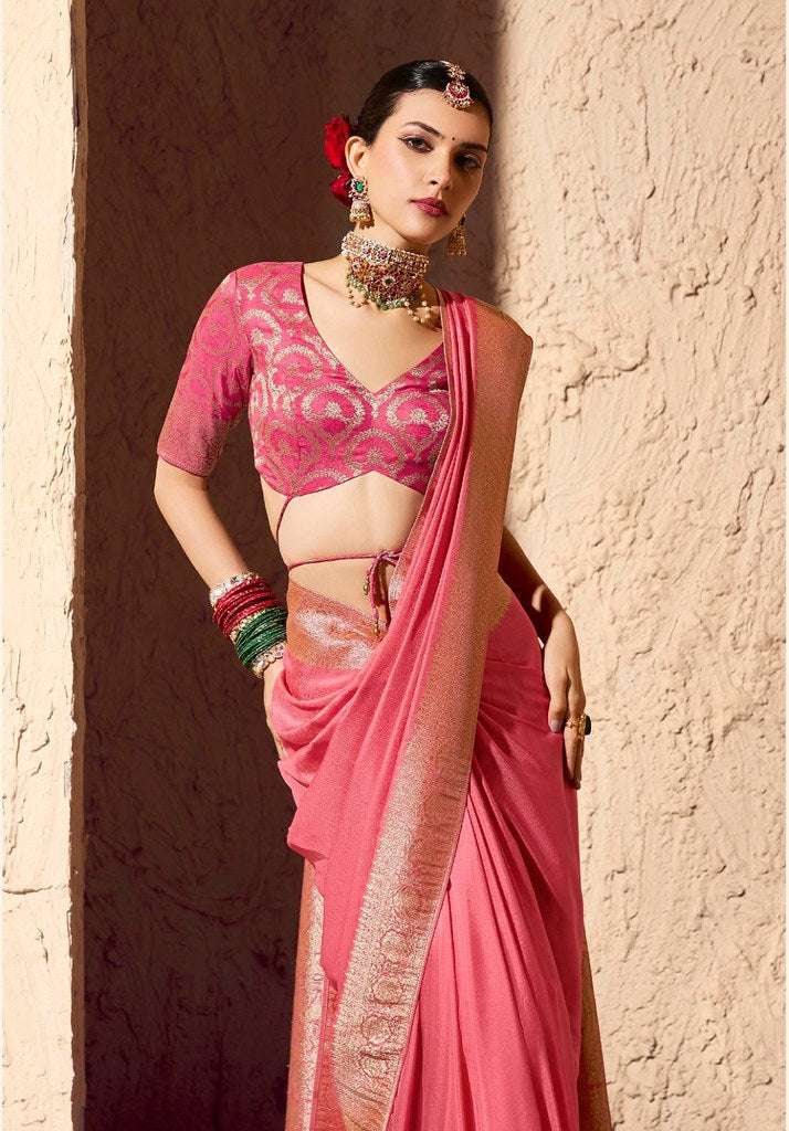 Tanishka Crepe Royale saree Baby Pink