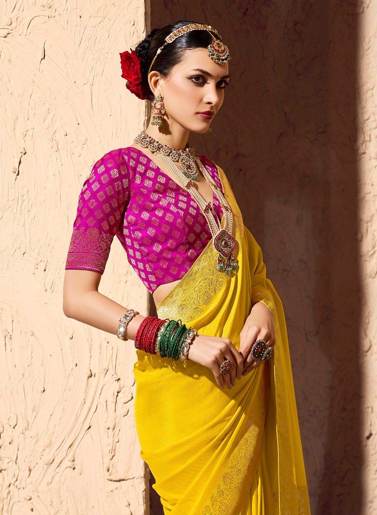 Tanishka Crepe Royale saree Yellow
