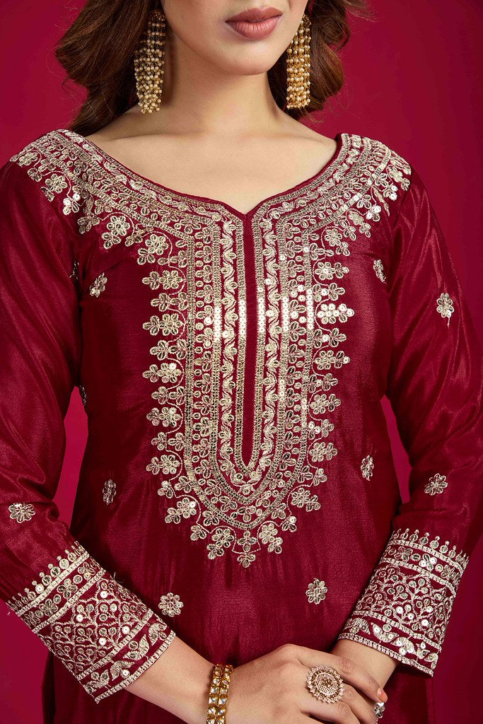 Tisya Designer Salwar Suit Maroon