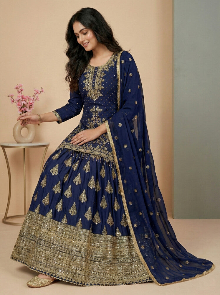 Sanskar Weave Lehenga Choli Navy Blue