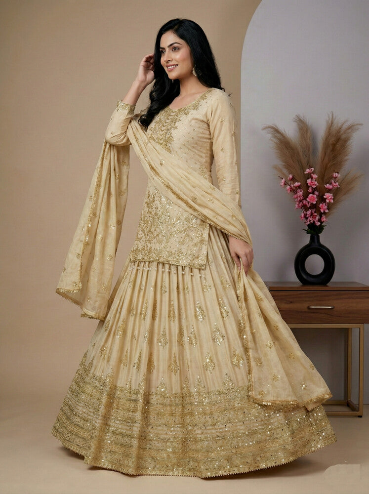 Sanskar Weave Lehenga Choli Cream
