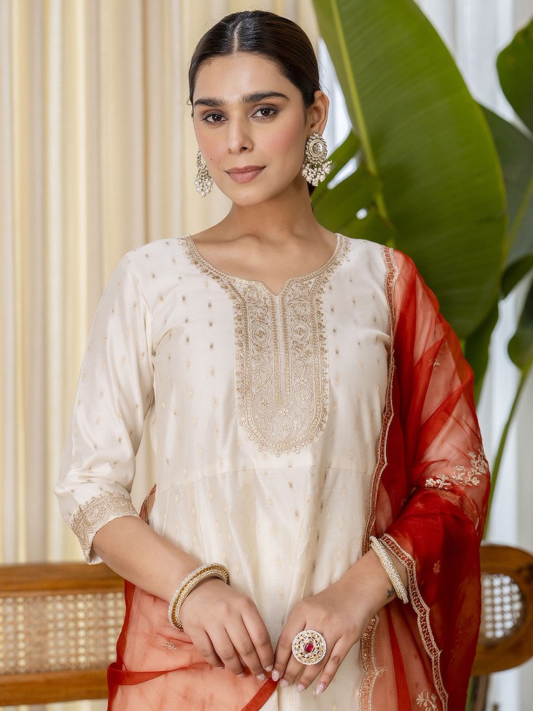 RustySilk Salwar Suits White