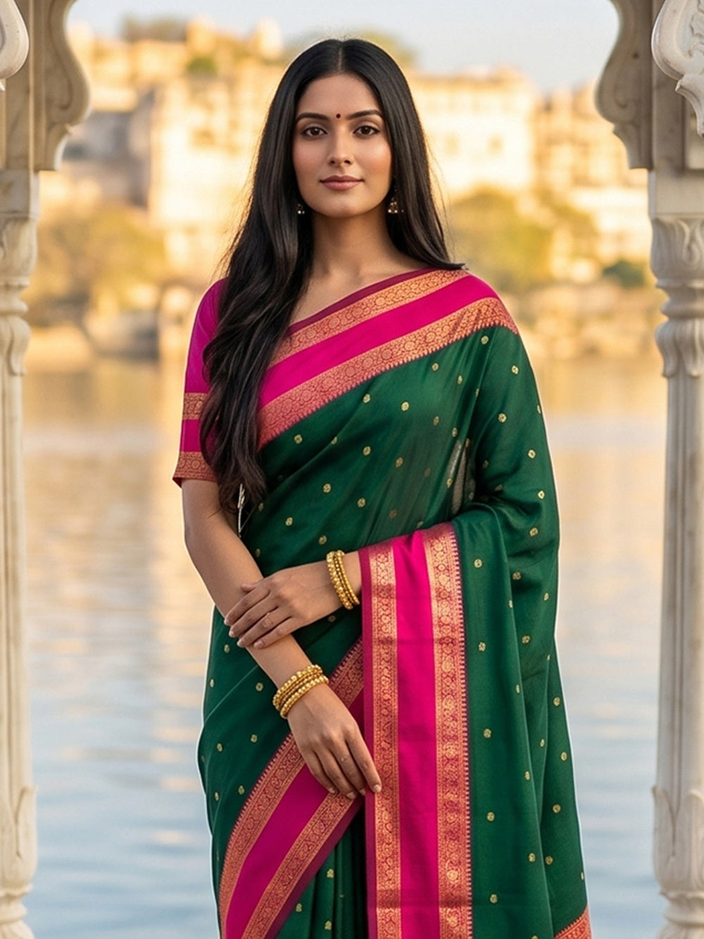 DreamDrape Saree Collection Dark Green