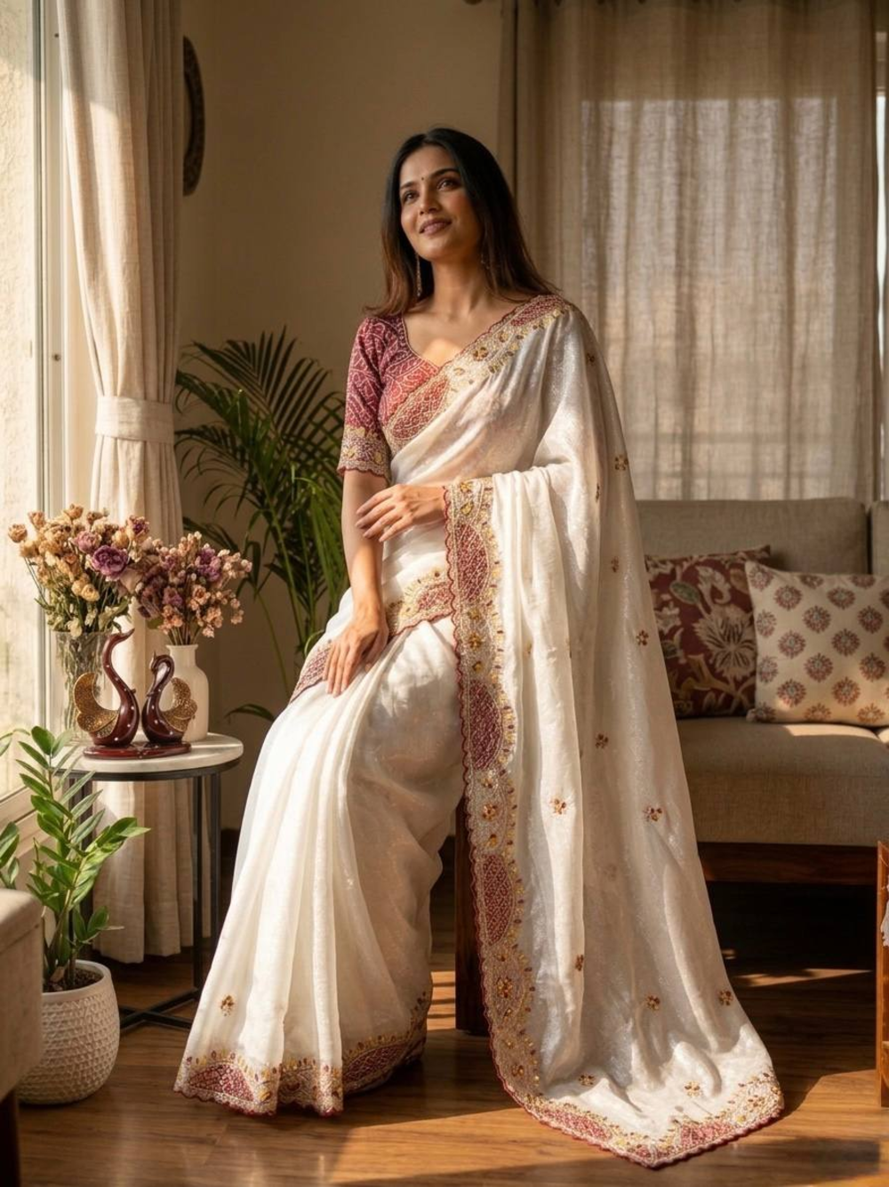 VelvetMist Sarees White