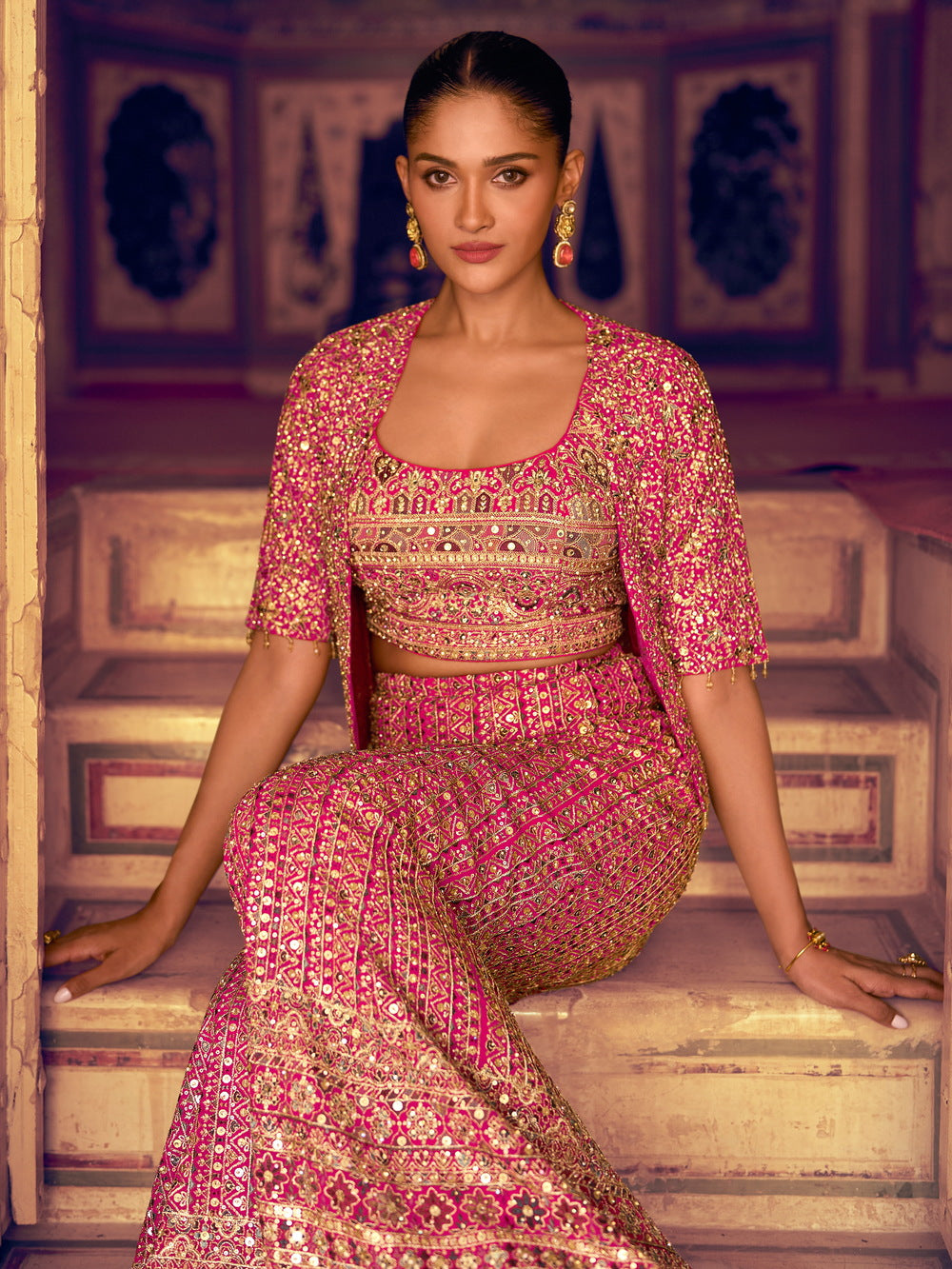 LuxeAura Indo-Western Suits Rani Pink