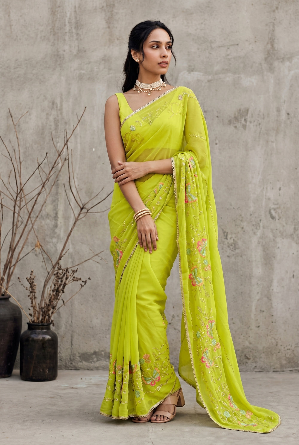 Starlight Sarees Parrot Green