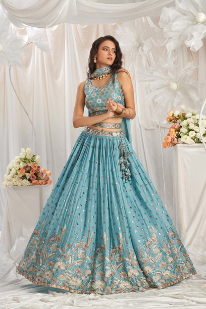 Traditional Wear Women's Heavy Lehenga Choli Collection Turquoise Blue