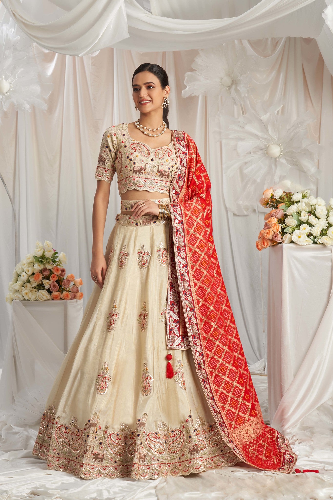 Traditional Wear Women's Heavy Lehenga Choli Collection Cream