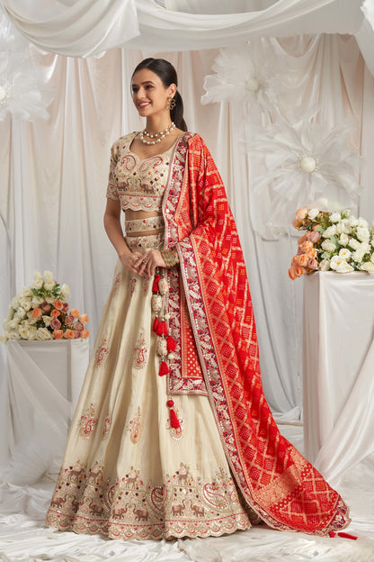 Traditional Wear Women's Heavy Lehenga Choli Collection Cream