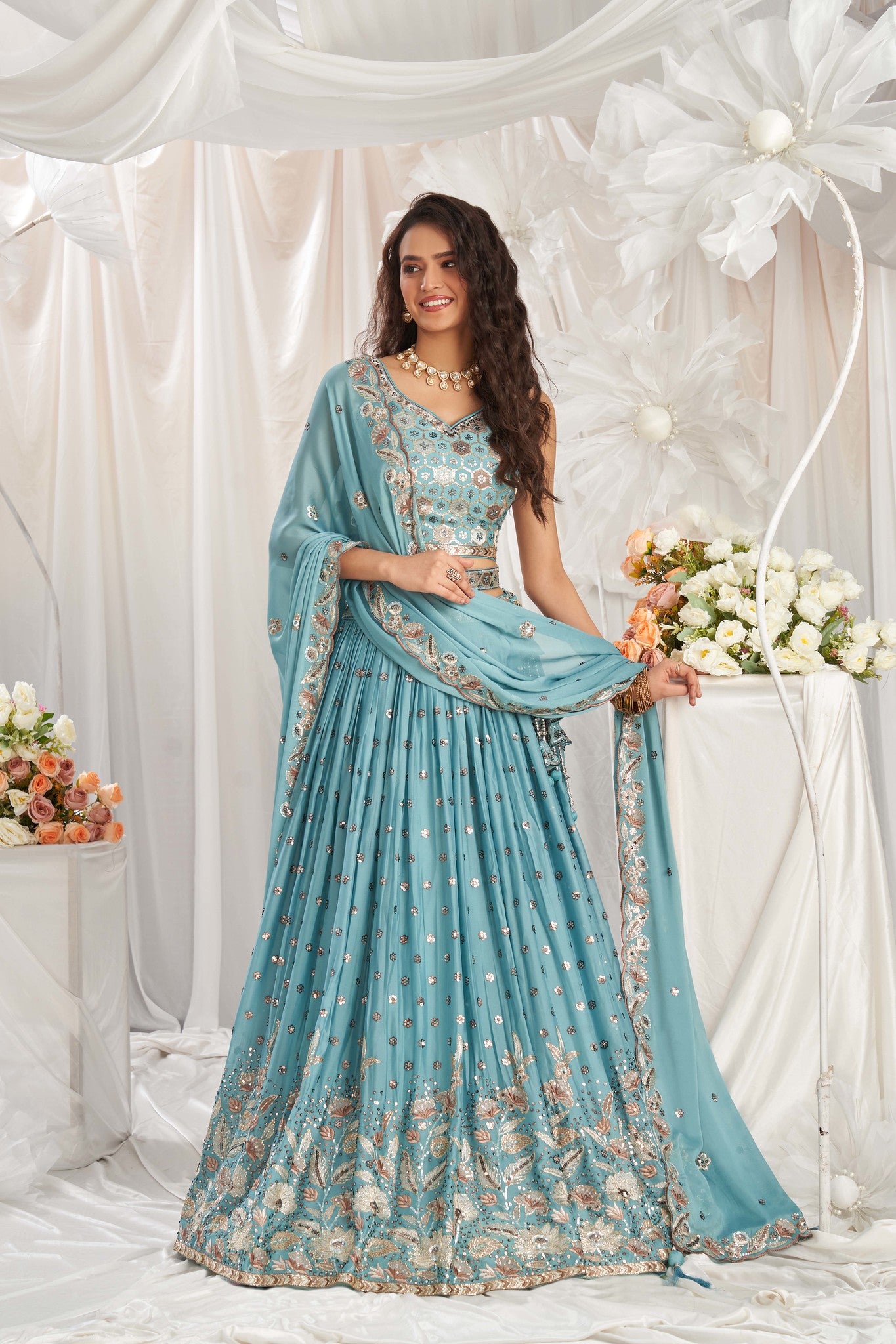 Traditional Wear Women's Heavy Lehenga Choli Collection Turquoise Blue