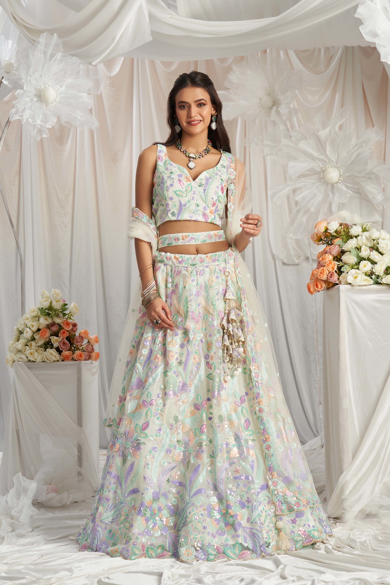 Traditional Wear Women's Heavy Lehenga Choli Collection Cream